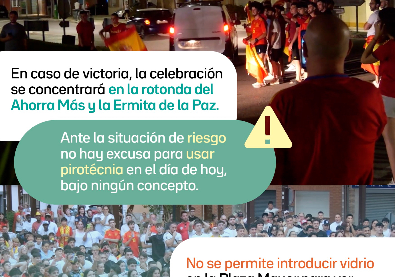 Avisos visualización del partido en la pantalla gigante y celebraciones.