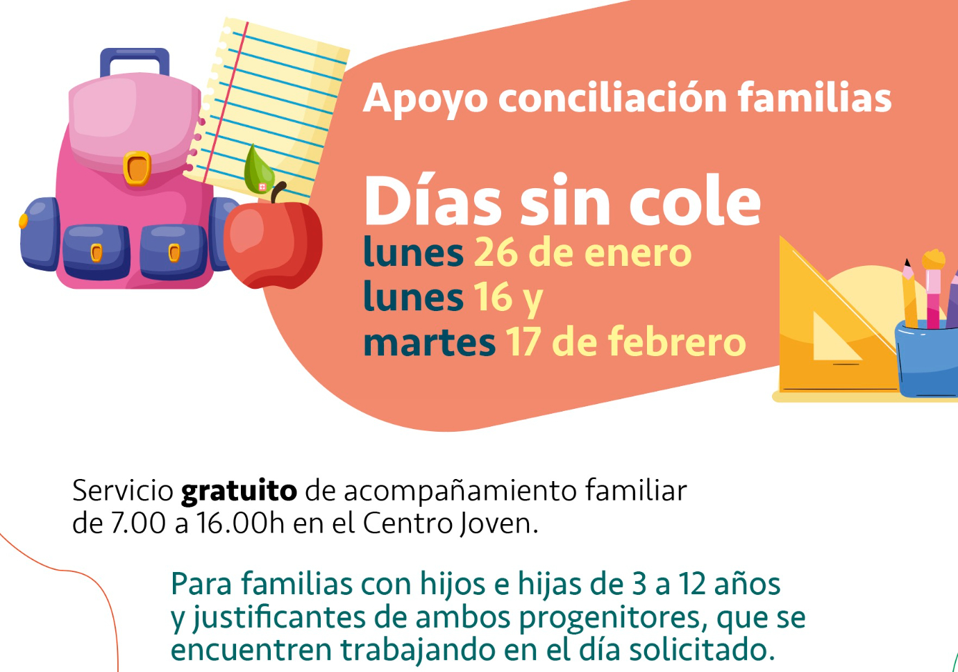 Servicio de conciliación gratuito para los Días sin cole de enero y febrero.