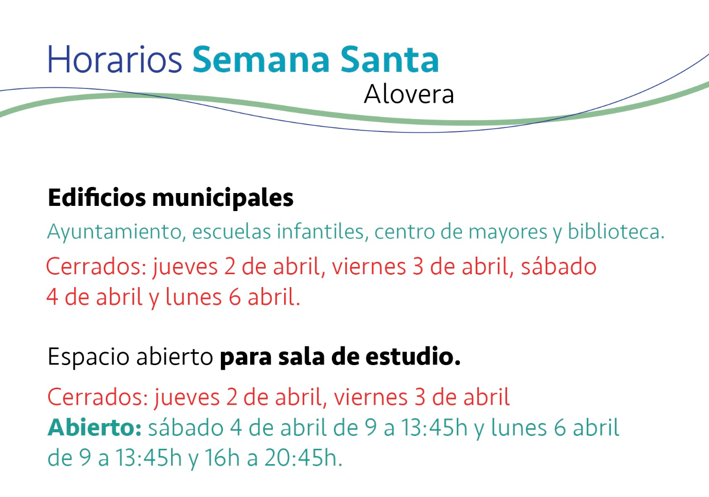 Horarios para Semana Santa de los edificios municipales.