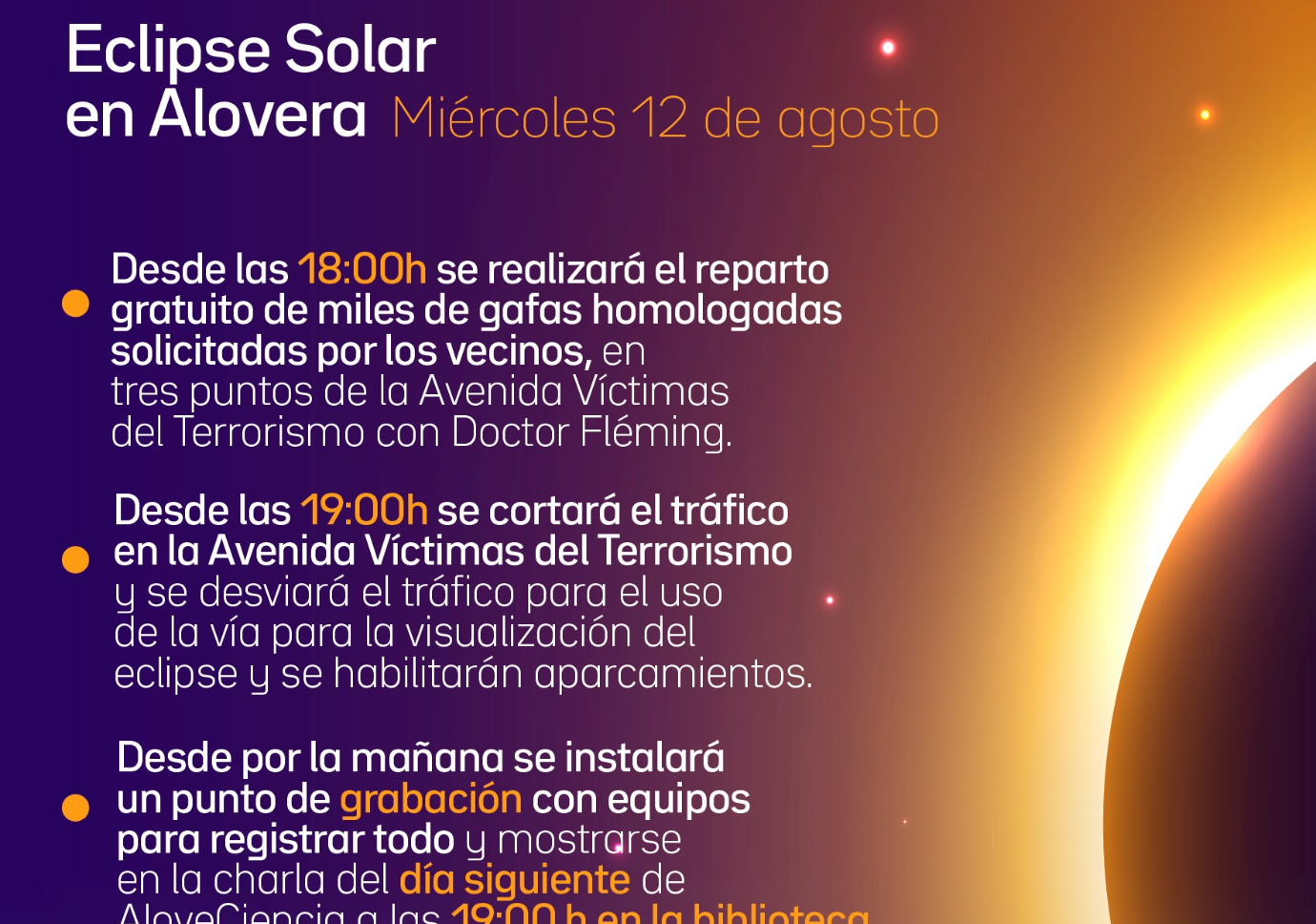 Información sobre el eclipse para visualizarlo en Alovera