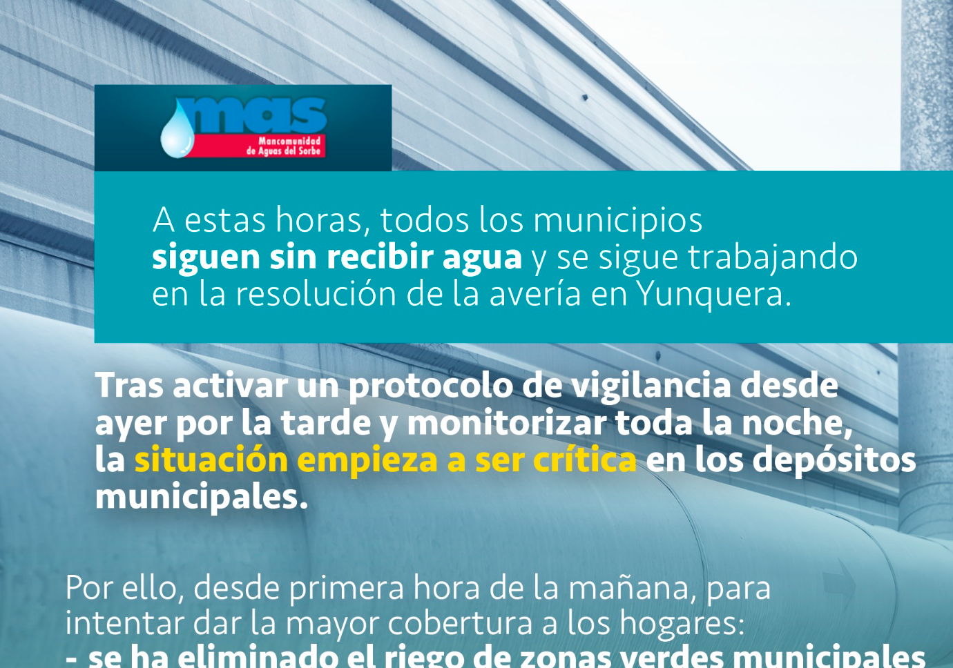 Avería en Mancomunidad en el suministro de agua.